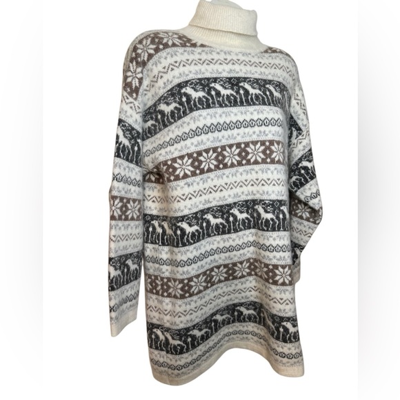 Vintage Maglia Donna Wool Angora Reindeer Nordic Fair Isle Sweater - Picture 1 of 12